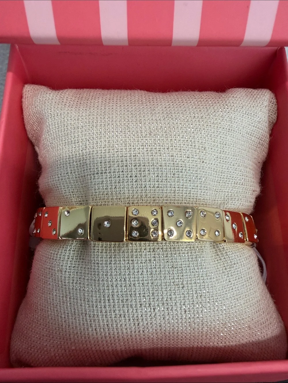 Piper K | Gold Tone Dice Rhinestone Stretch Bracelet ♠️✨